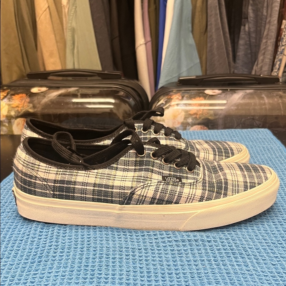 Vans Authentic Blue Green and White Plaid Sneakers